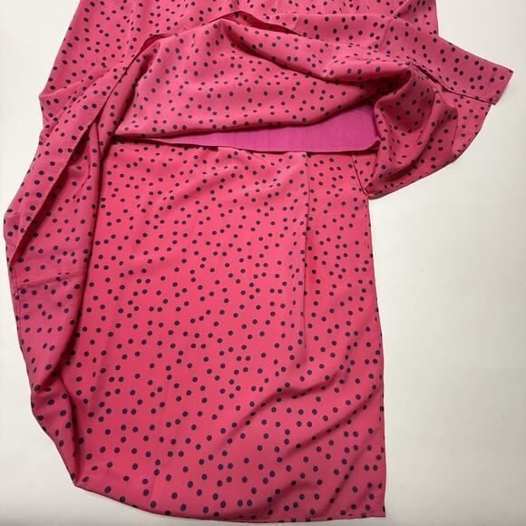 J Peterman Maxi Skirt Size 4 Pink Navy Polka Dot A-Line Retro Pockets Long Slit - Picture 10 of 12